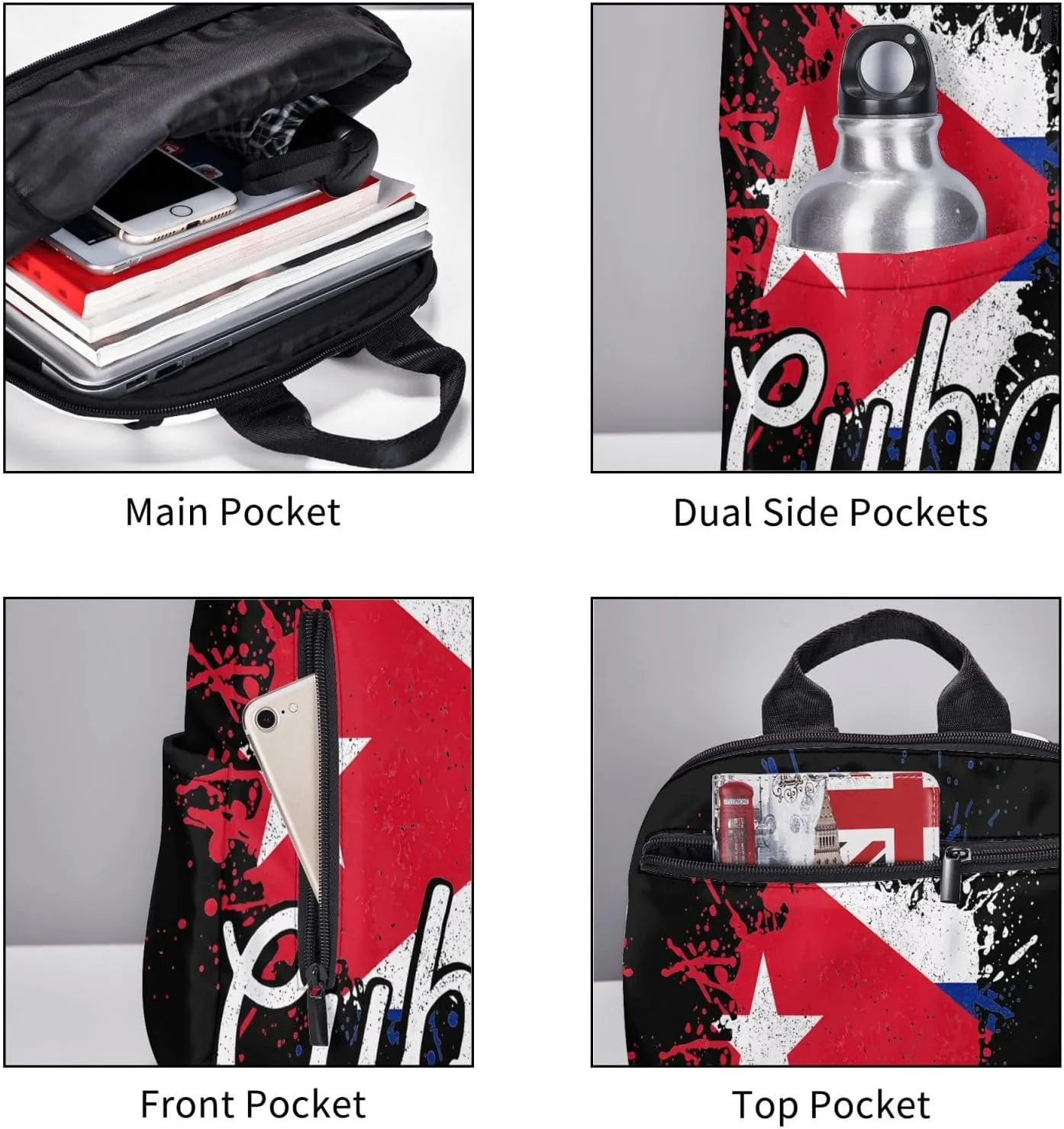 Cuba Patriotic Cuban Pride Flag Casual Backpacks Large Capacity Laptop Backpack Sports Fitness Rucksack Travel Carry-On Daypack Work Bag for Outdoor Camping