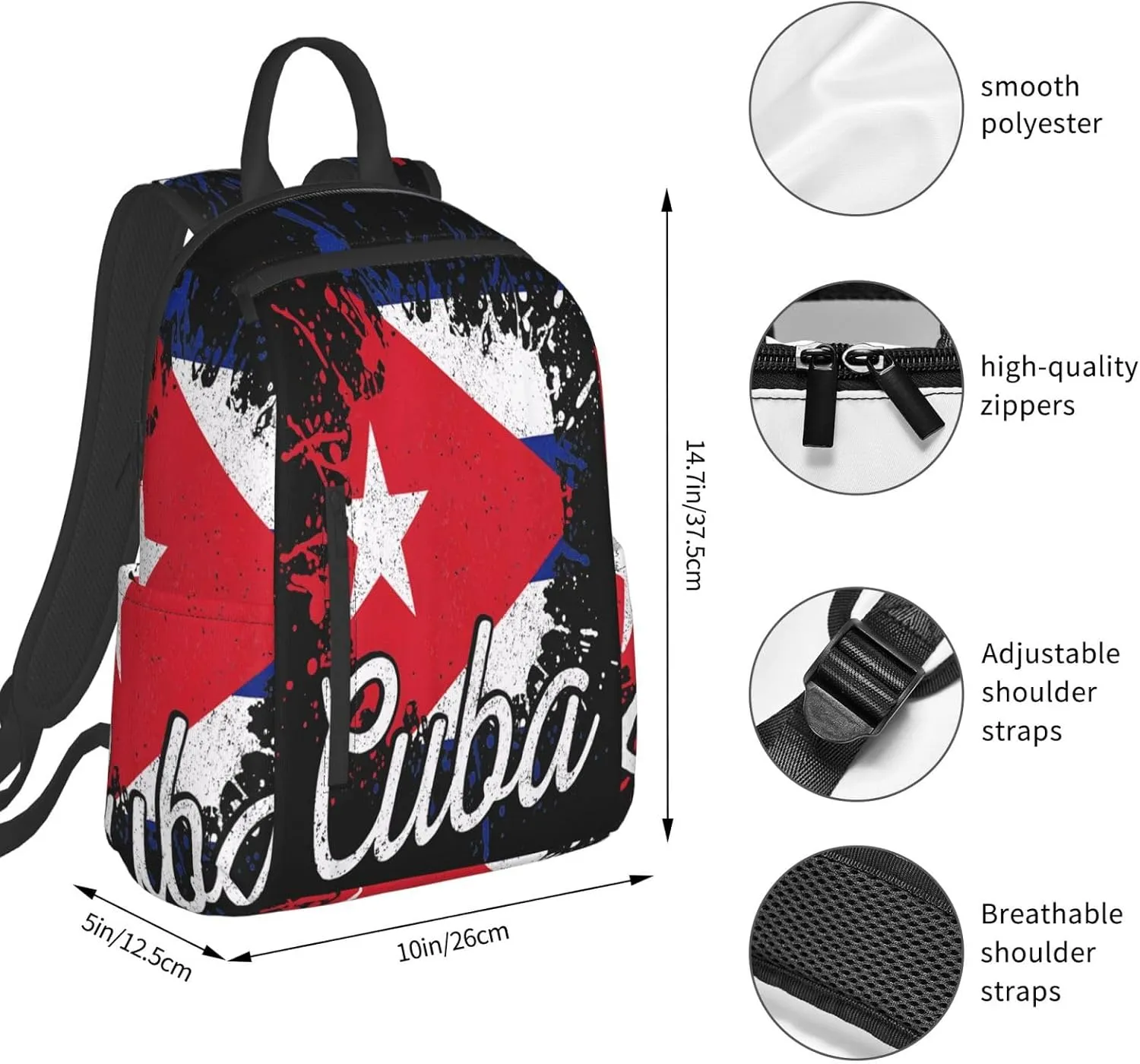 Cuba Patriotic Cuban Pride Flag Casual Backpacks Large Capacity Laptop Backpack Sports Fitness Rucksack Travel Carry-On Daypack Work Bag for Outdoor Camping