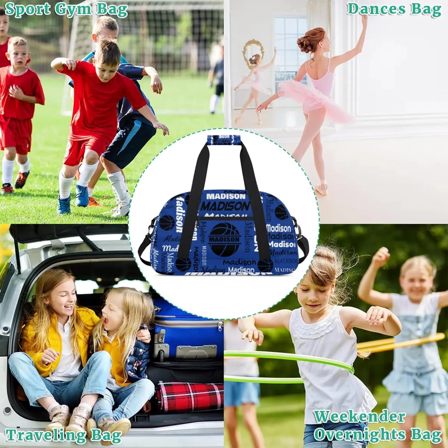 Custom Basketball Gym Duffel Bag for Women Men, Personalized Name Travel Sport Bags Customized Balls Weekender Bag, Cobalt Blue