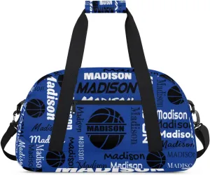 Custom Basketball Gym Duffel Bag for Women Men, Personalized Name Travel Sport Bags Customized Balls Weekender Bag, Cobalt Blue