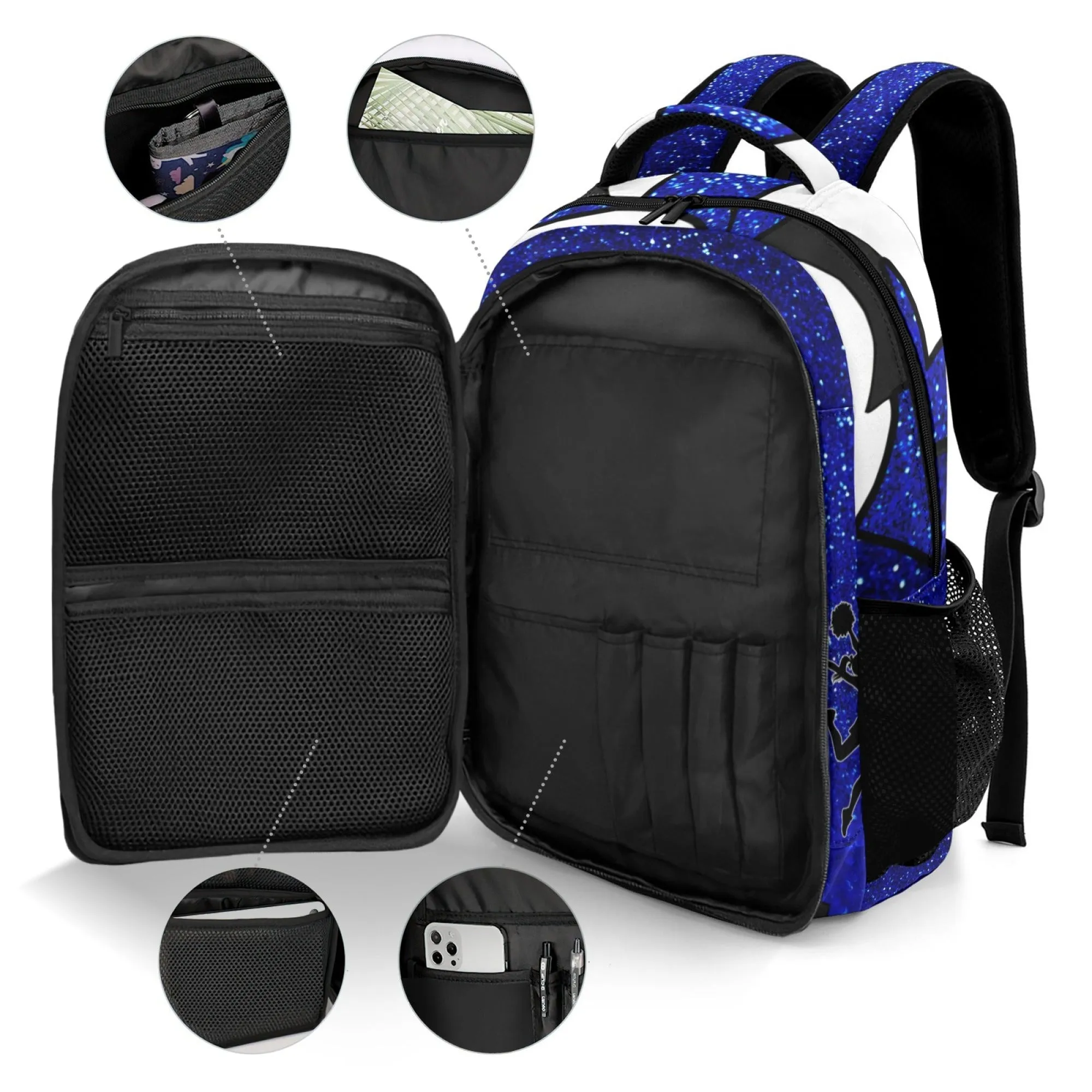 Custom Blue Cheer Backpack Personalized Colorful Student's Backpacks for Girl and Boy Gift