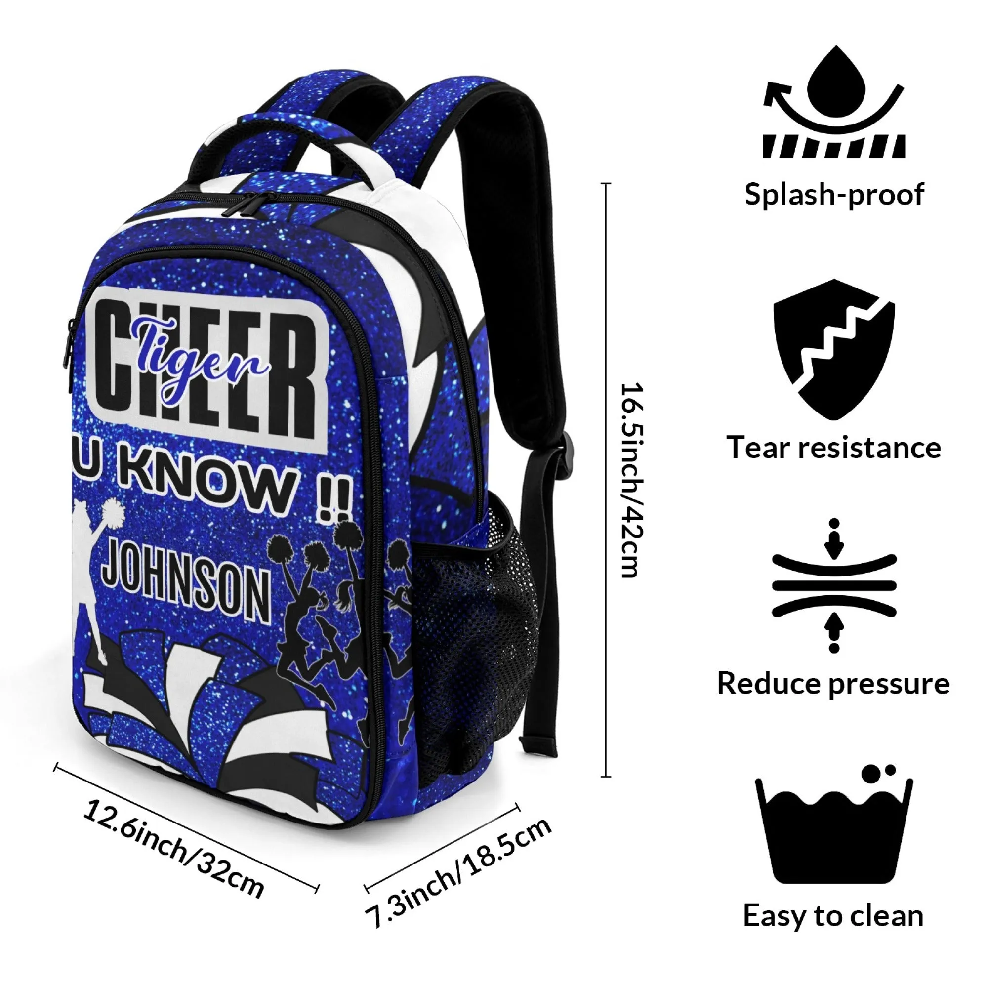 Custom Blue Cheer Backpack Personalized Colorful Student's Backpacks for Girl and Boy Gift
