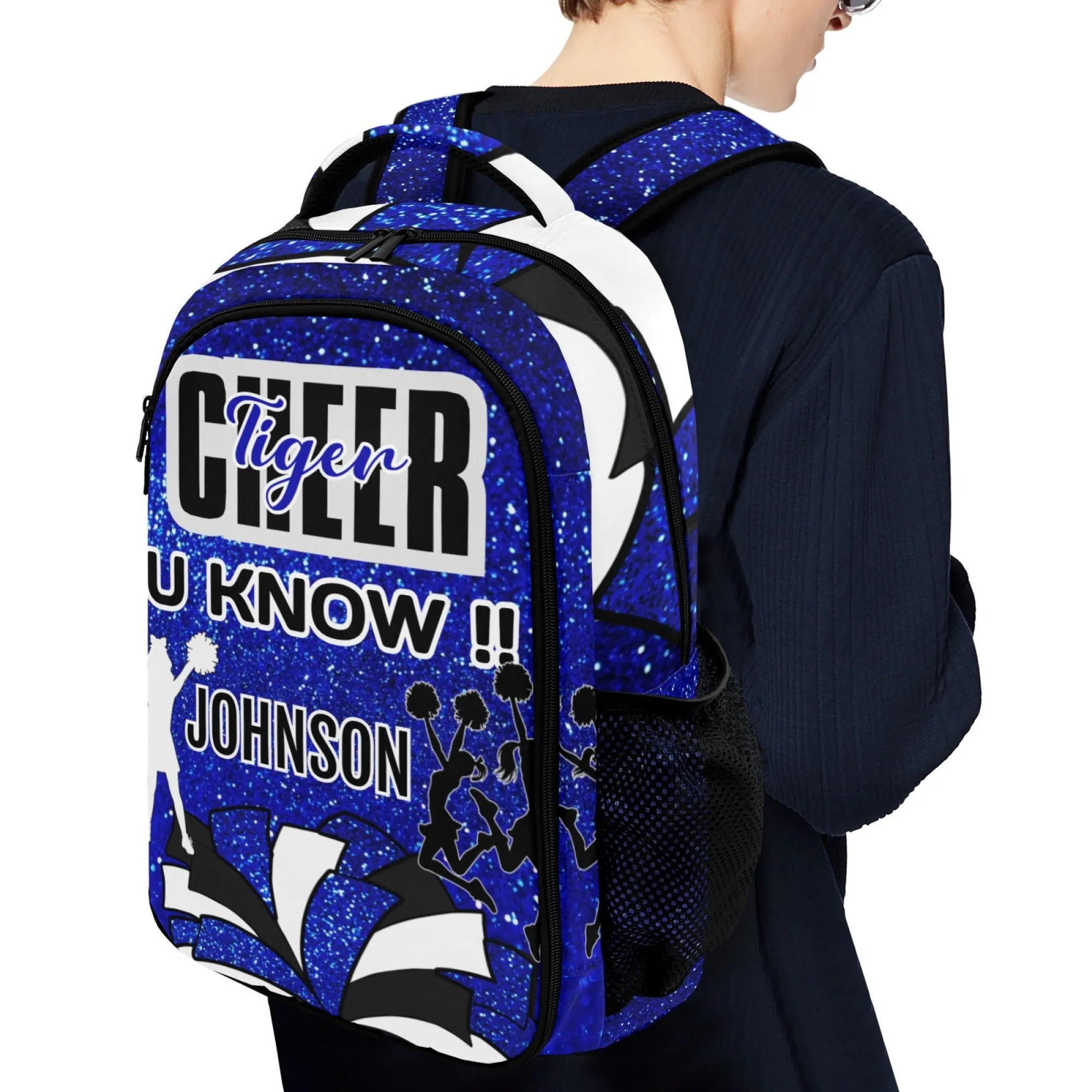 Custom Blue Cheer Backpack Personalized Colorful Student's Backpacks for Girl and Boy Gift