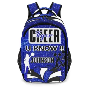 Custom Blue Cheer Backpack Personalized Colorful Student's Backpacks for Girl and Boy Gift