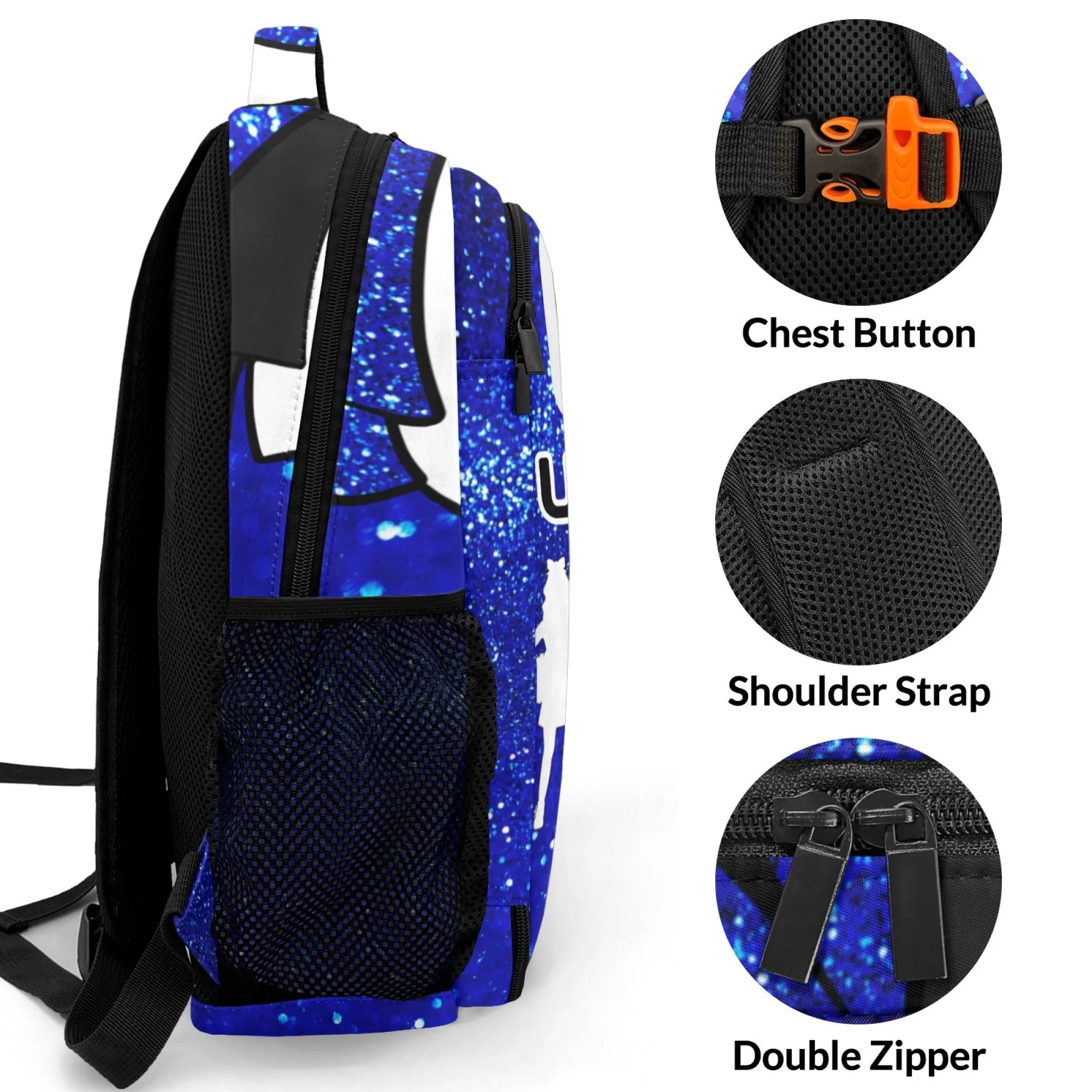 Custom Blue Cheer Backpack Personalized Colorful Student's Backpacks for Girl and Boy Gift