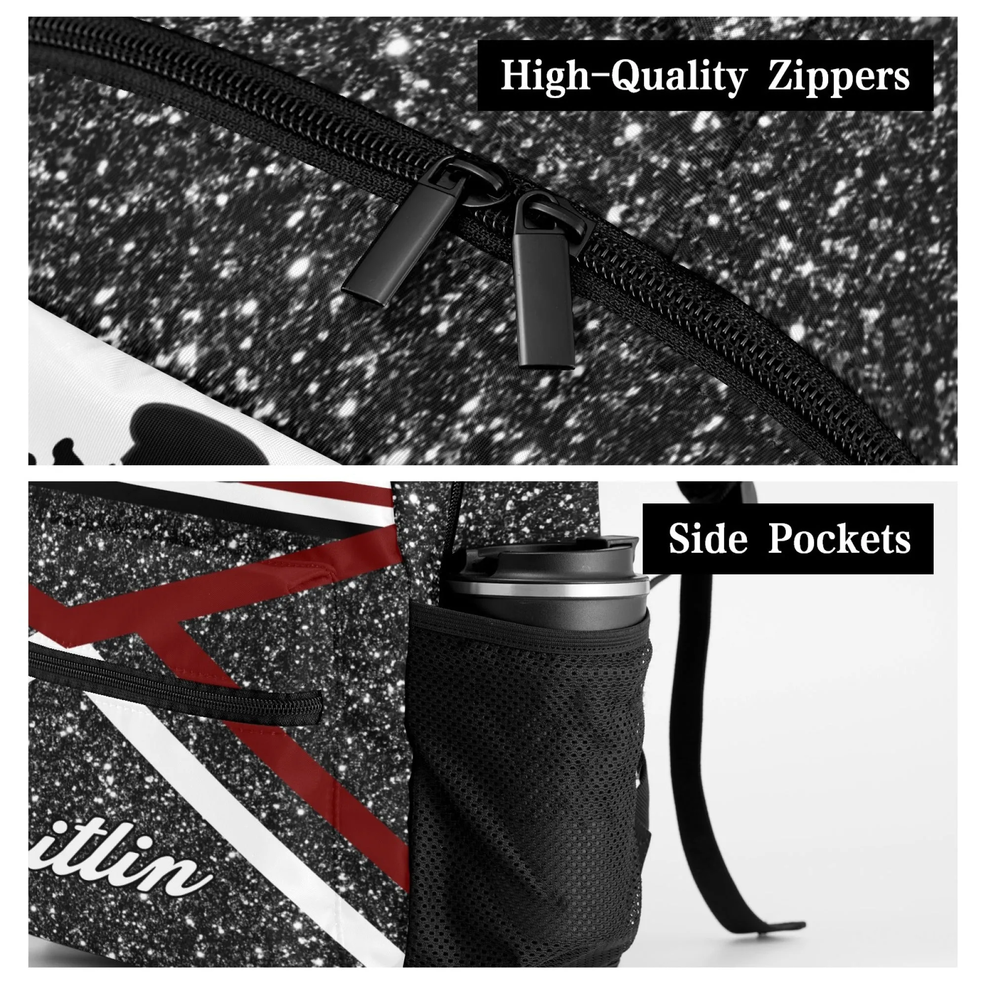 Custom Cheer Cheerleader Black Personalized Backpack with Name Waterproof Bag for Birthday Holiday Gift