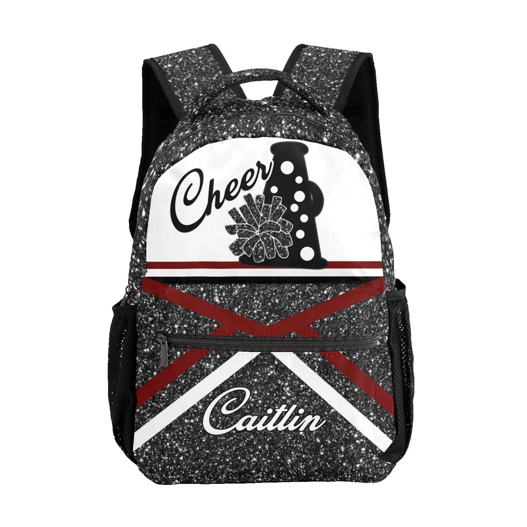 Custom Cheer Cheerleader Black Personalized Backpack with Name Waterproof Bag for Birthday Holiday Gift