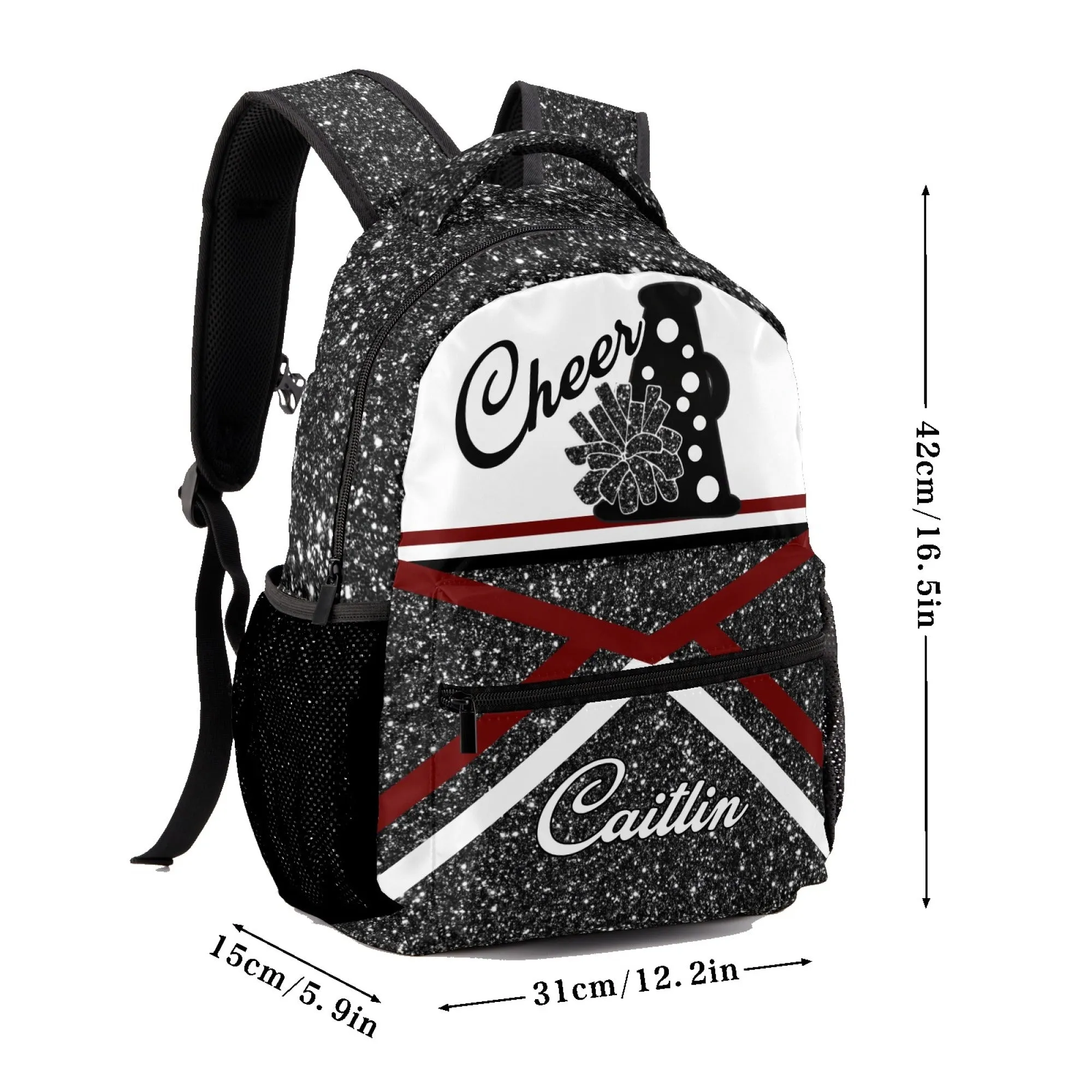 Custom Cheer Cheerleader Black Personalized Backpack with Name Waterproof Bag for Birthday Holiday Gift