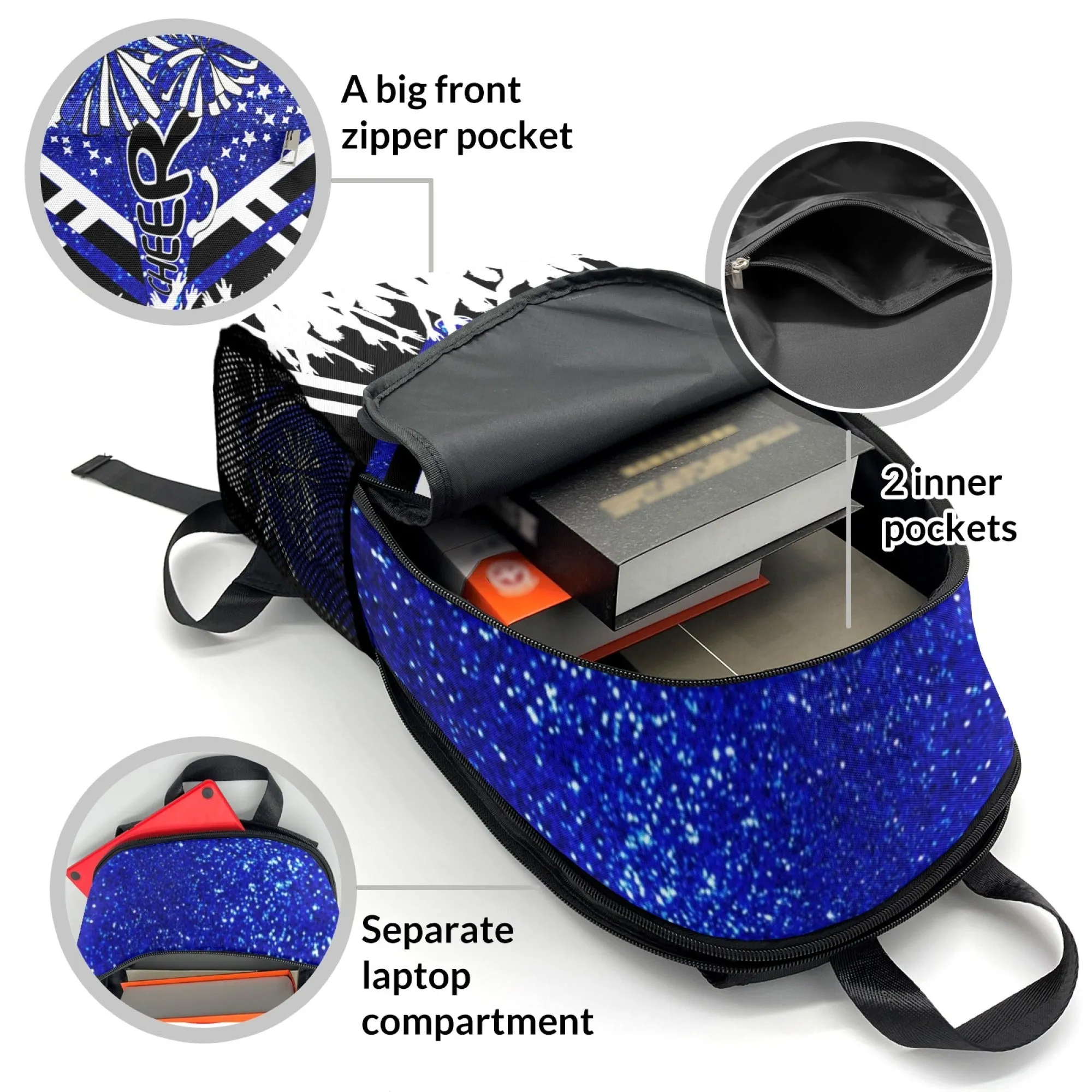 Custom Cheer Cheerleader Blue Green Pink Red Silver Orange All Over Print Casual Name Backpacks