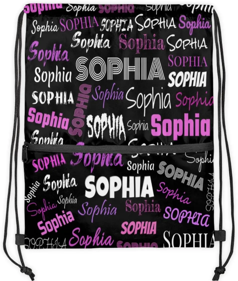 Custom Drawstring Bags, Customize Your Own Colorful Name Bags Customized Gift Sports Travel Gym Ballet Dance Drawstring Bag, Black