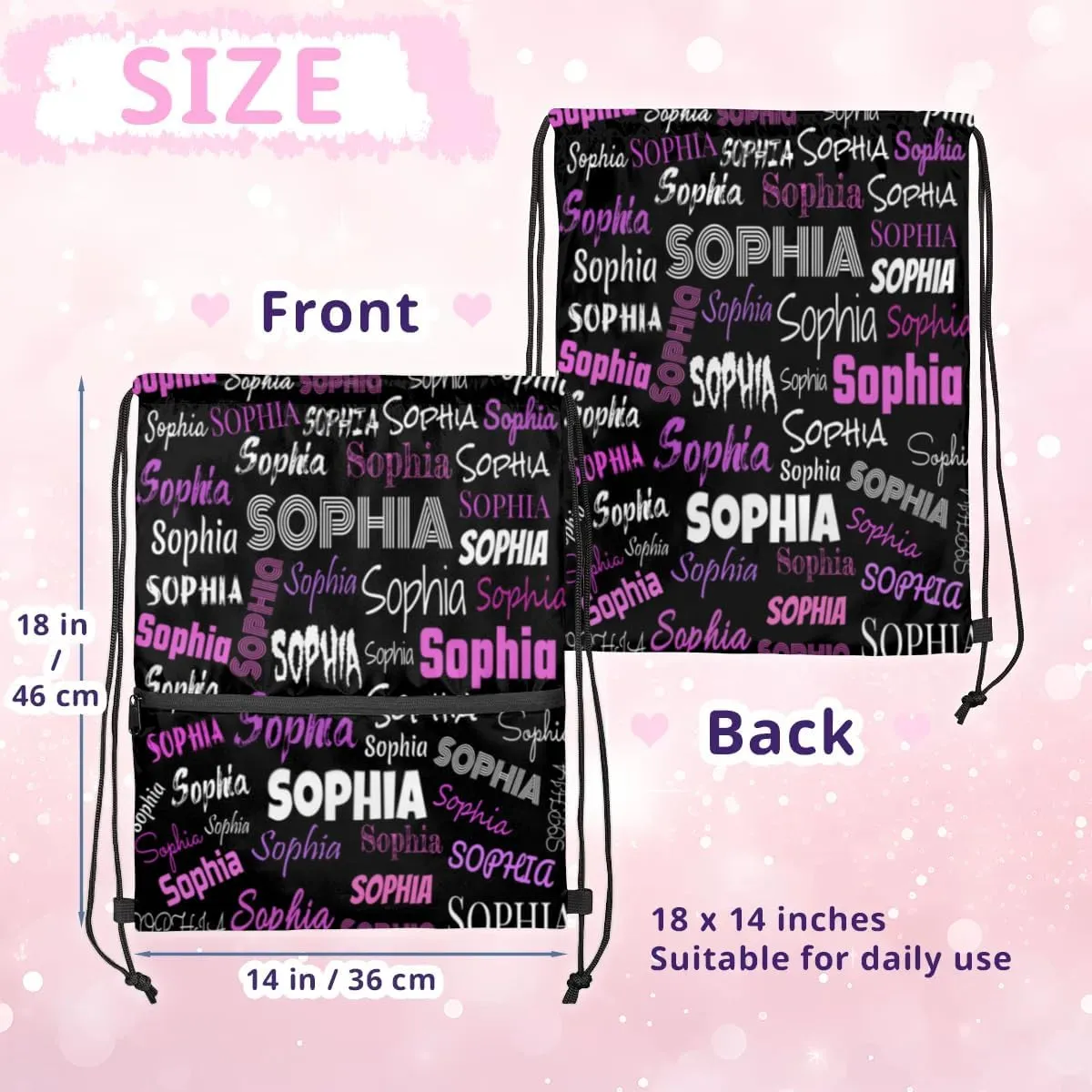 Custom Drawstring Bags, Customize Your Own Colorful Name Bags Customized Gift Sports Travel Gym Ballet Dance Drawstring Bag, Black