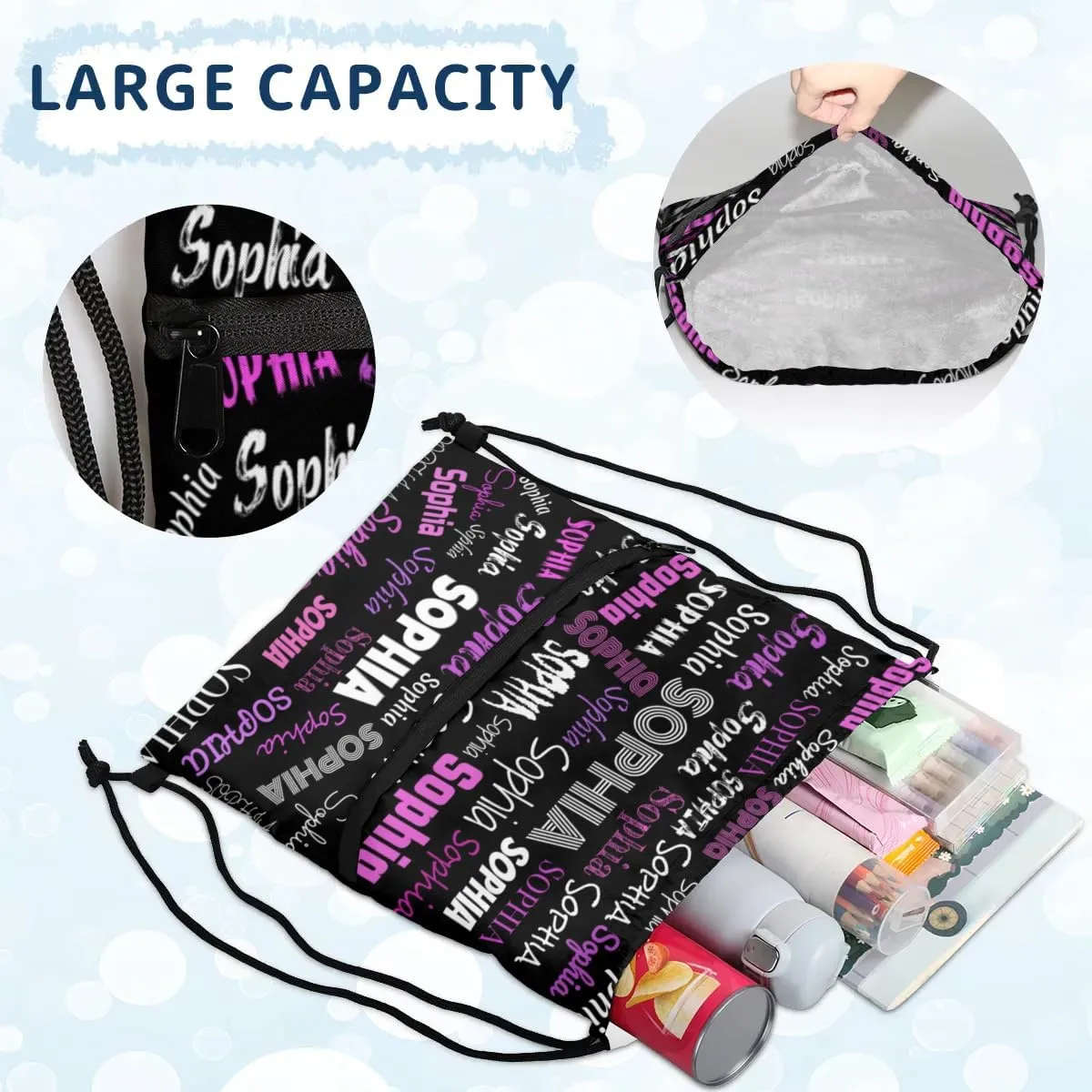 Custom Drawstring Bags, Customize Your Own Colorful Name Bags Customized Gift Sports Travel Gym Ballet Dance Drawstring Bag, Black