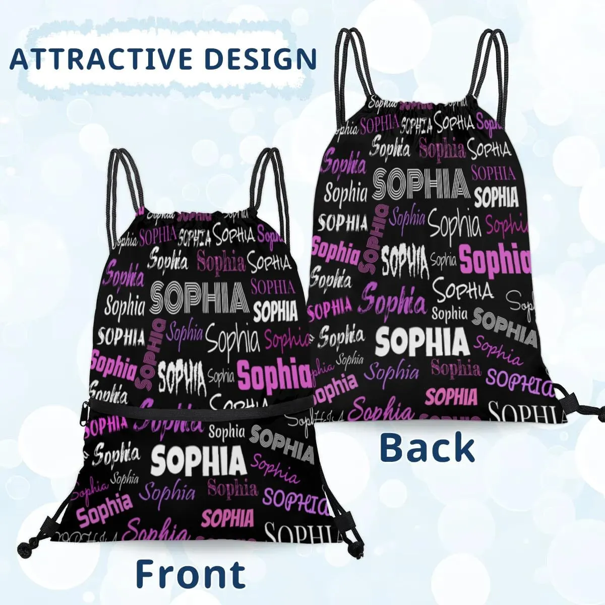 Custom Drawstring Bags, Customize Your Own Colorful Name Bags Customized Gift Sports Travel Gym Ballet Dance Drawstring Bag, Black