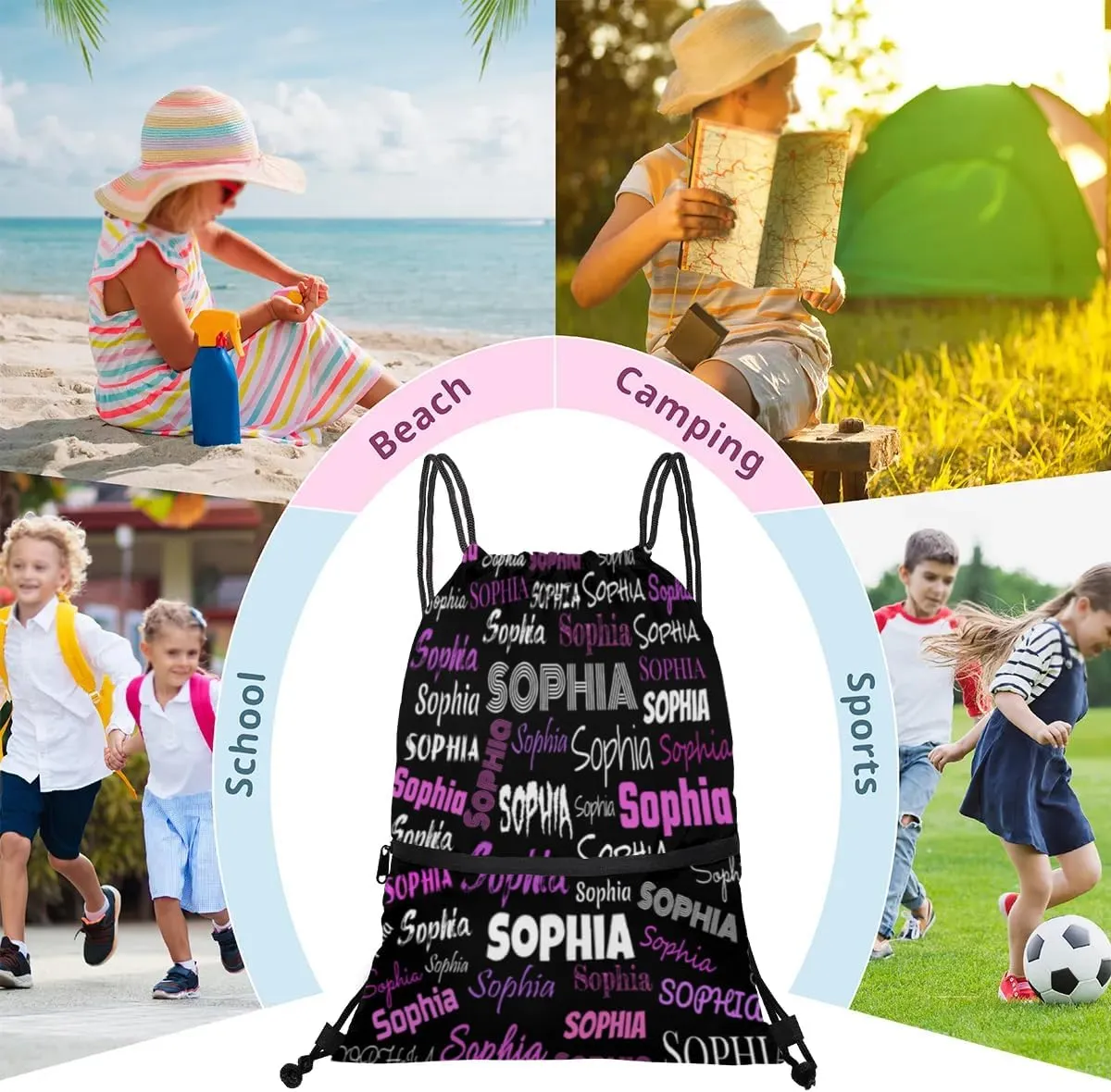 Custom Drawstring Bags, Customize Your Own Colorful Name Bags Customized Gift Sports Travel Gym Ballet Dance Drawstring Bag, Black