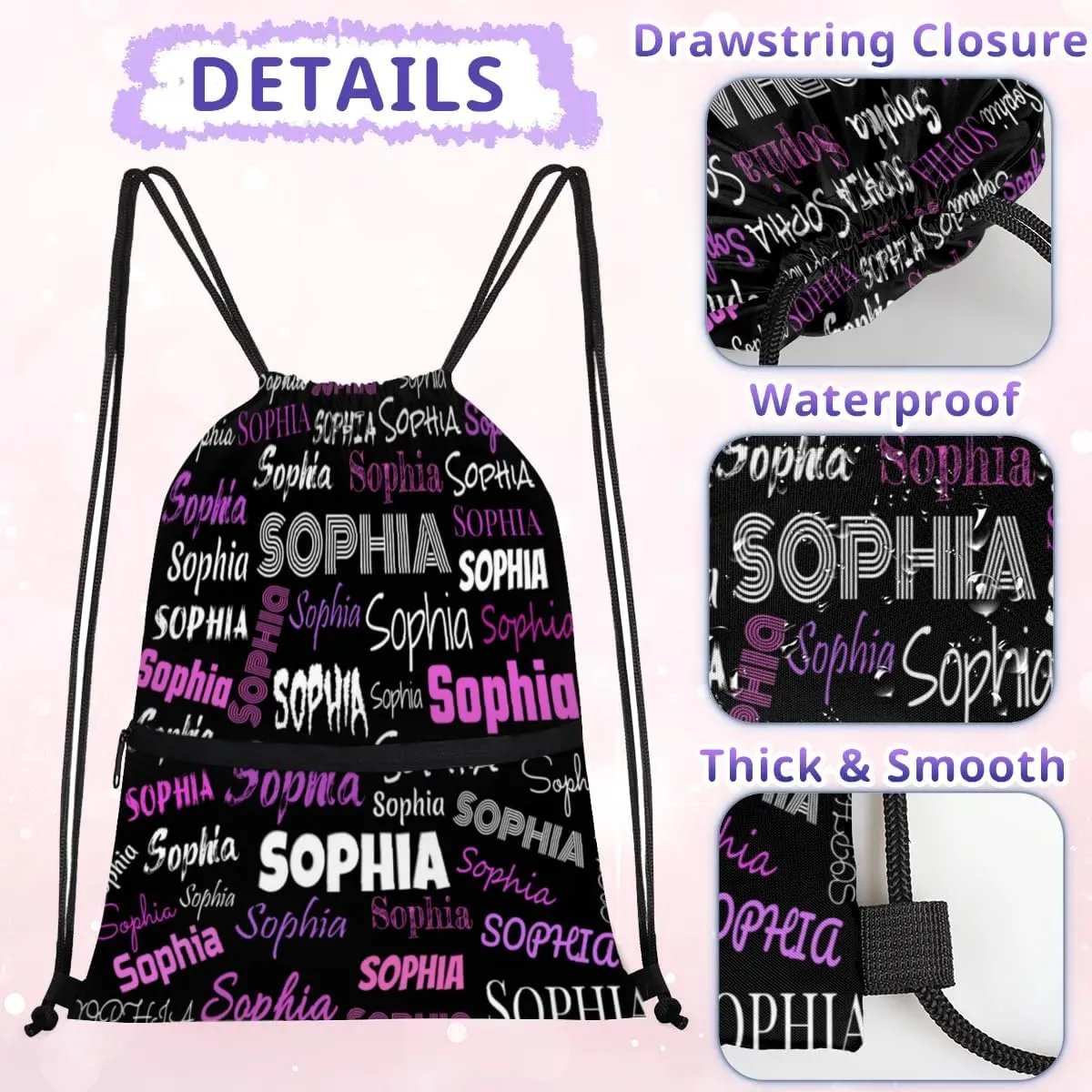 Custom Drawstring Bags, Customize Your Own Colorful Name Bags Customized Gift Sports Travel Gym Ballet Dance Drawstring Bag, Black