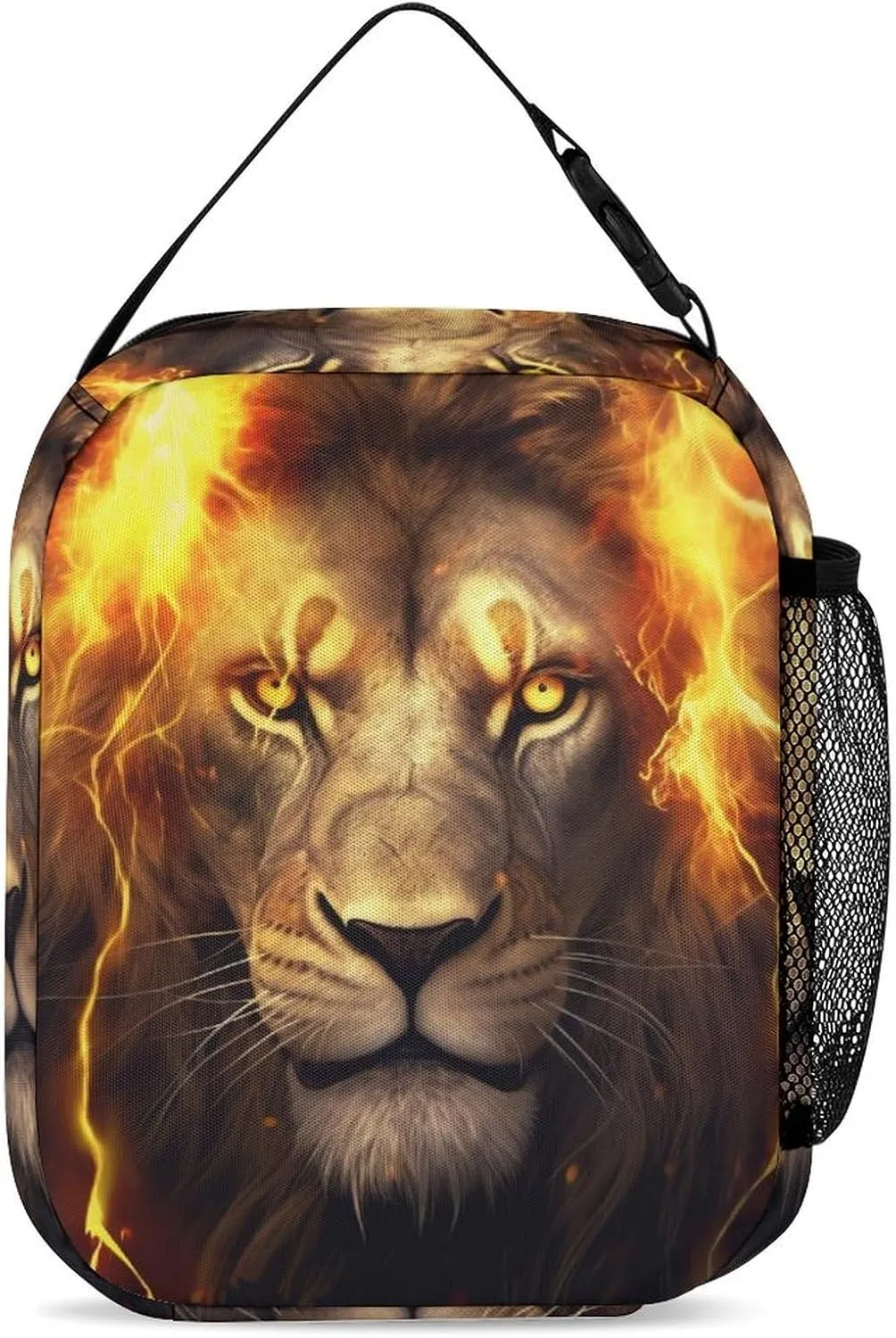 Custom Lion Backpack with Lunch Box & Pencil Case, 16 Inch Cute Lions Themed Bookbag, Adjustable Lightweight Large Capacity, Colorful Daily Casual Backpacks Set with Lunch Bag