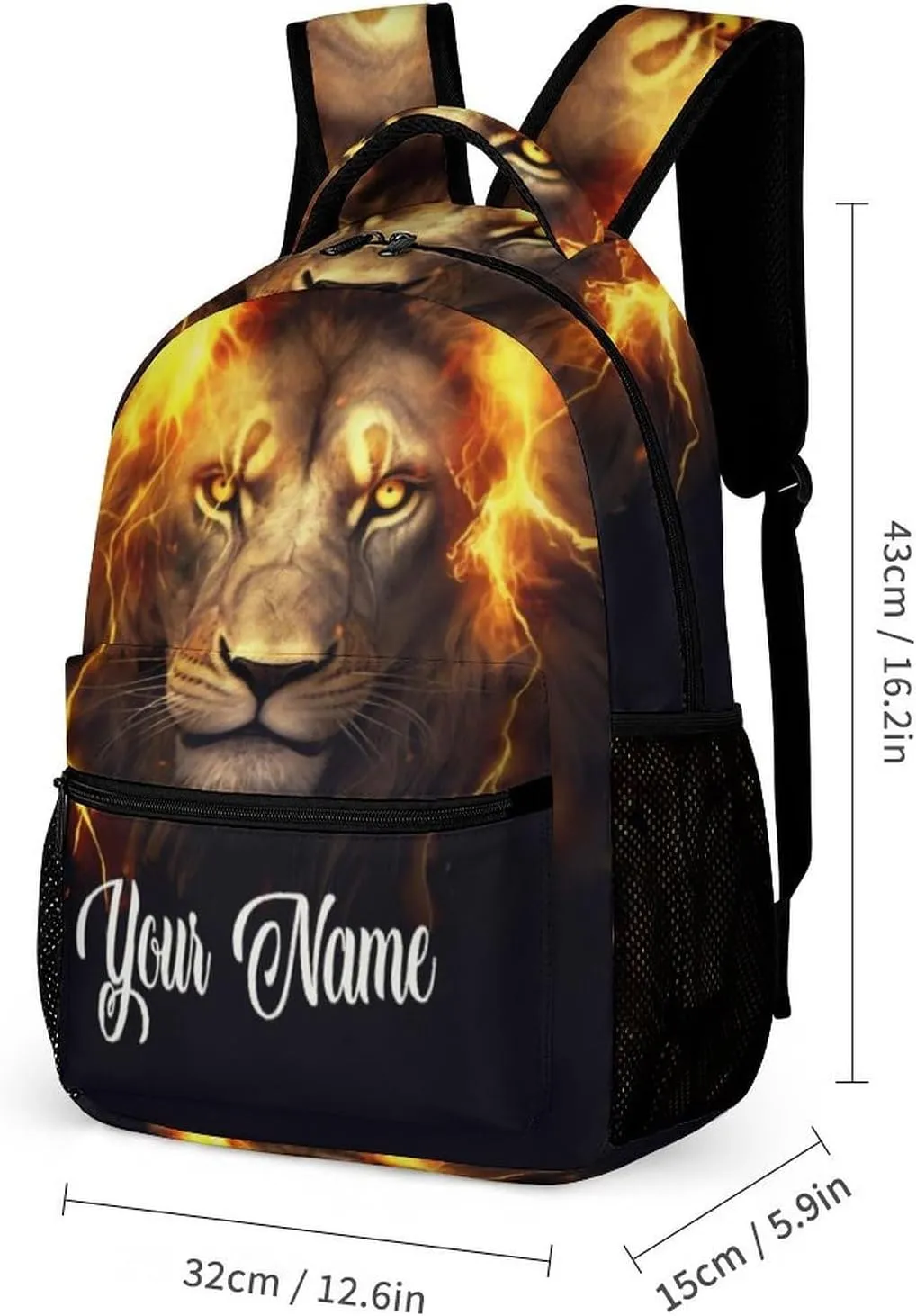 Custom Lion Backpack with Lunch Box & Pencil Case, 16 Inch Cute Lions Themed Bookbag, Adjustable Lightweight Large Capacity, Colorful Daily Casual Backpacks Set with Lunch Bag