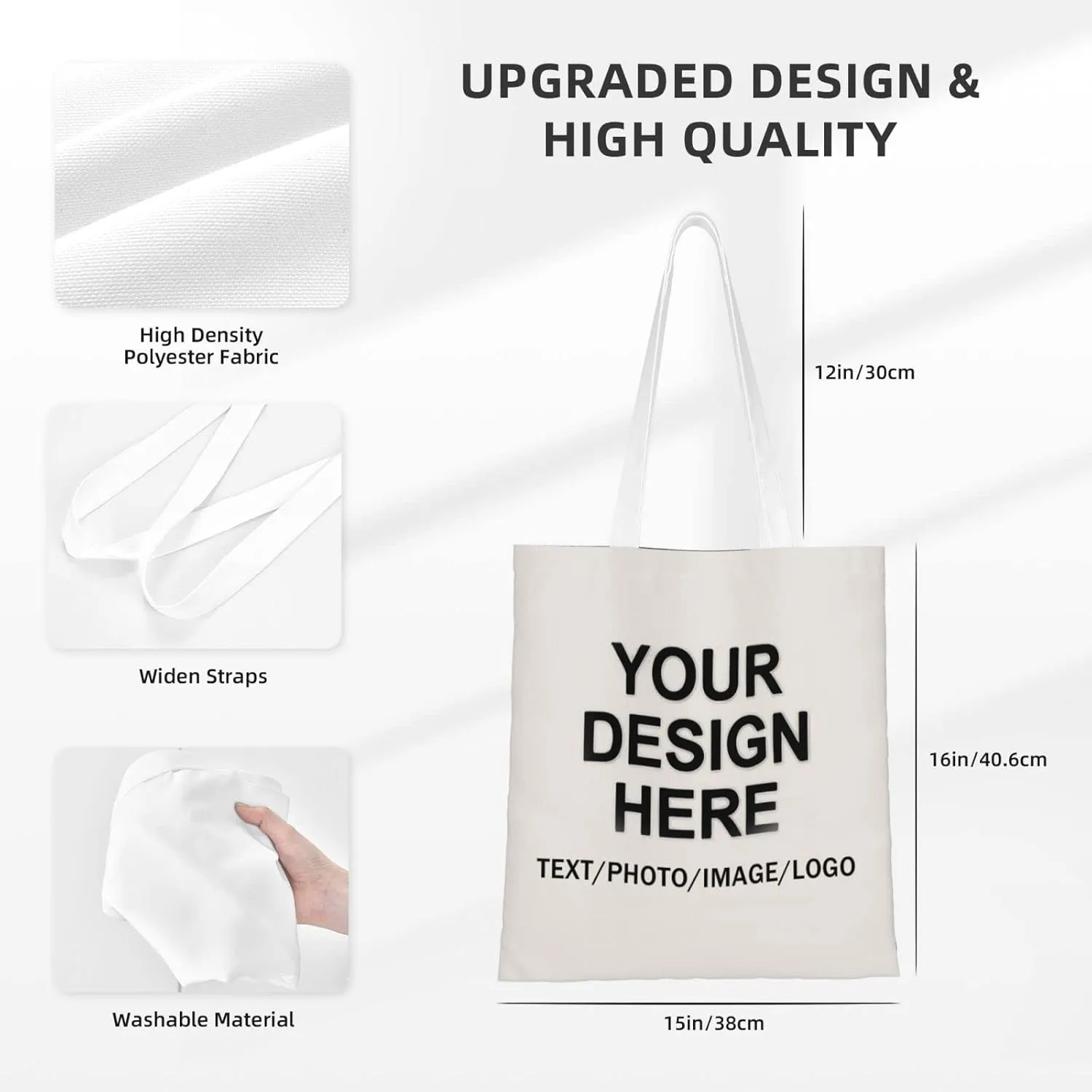 Custom Tote Bag Design Your Own Text/Photo/Logo Printed, Personalized Shoulder Handbag Large Capacity for Men/Women
