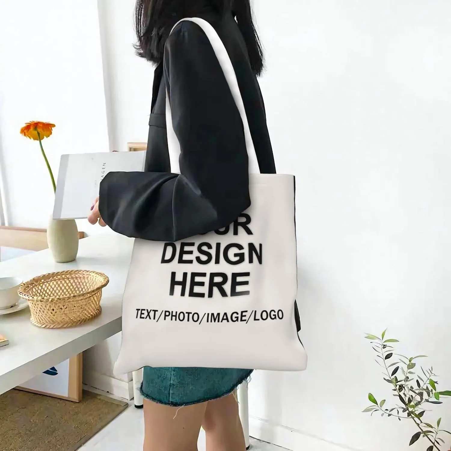 Custom Tote Bag Design Your Own Text/Photo/Logo Printed, Personalized Shoulder Handbag Large Capacity for Men/Women