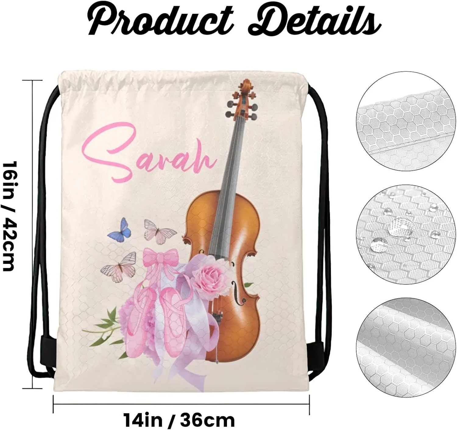 Customized Team Name Personalized Drawstring Bag Pink Ballet Shoes Guitar Music Multifunctional Backpack for Men Women Dance Book Bag