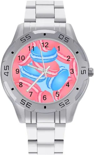 Cute and Blue Macaroons Simple Wrist Watches for Men Silver Casual Big Face Dress Watch Easy to Read