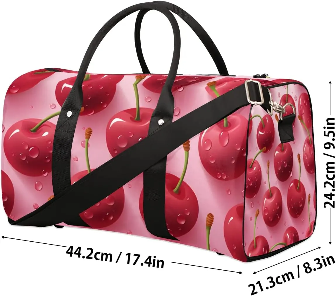 Cute Cherry Fruit Travel Duffel Bag for Women Men Waterproof Foldable Overnight Weekender Bag Large Capacity Sports Gym Bag