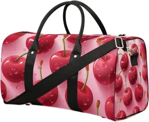 Cute Cherry Fruit Travel Duffel Bag for Women Men Waterproof Foldable Overnight Weekender Bag Large Capacity Sports Gym Bag