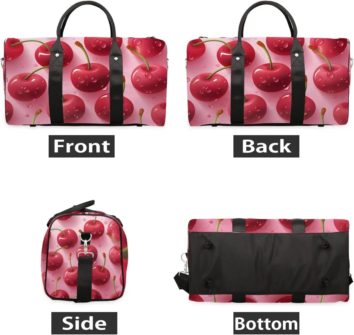 Cute Cherry Fruit Travel Duffel Bag for Women Men Waterproof Foldable Overnight Weekender Bag Large Capacity Sports Gym Bag
