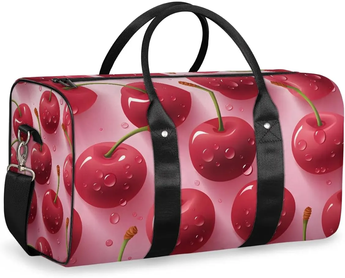 Cute Cherry Fruit Travel Duffel Bag for Women Men Waterproof Foldable Overnight Weekender Bag Large Capacity Sports Gym Bag