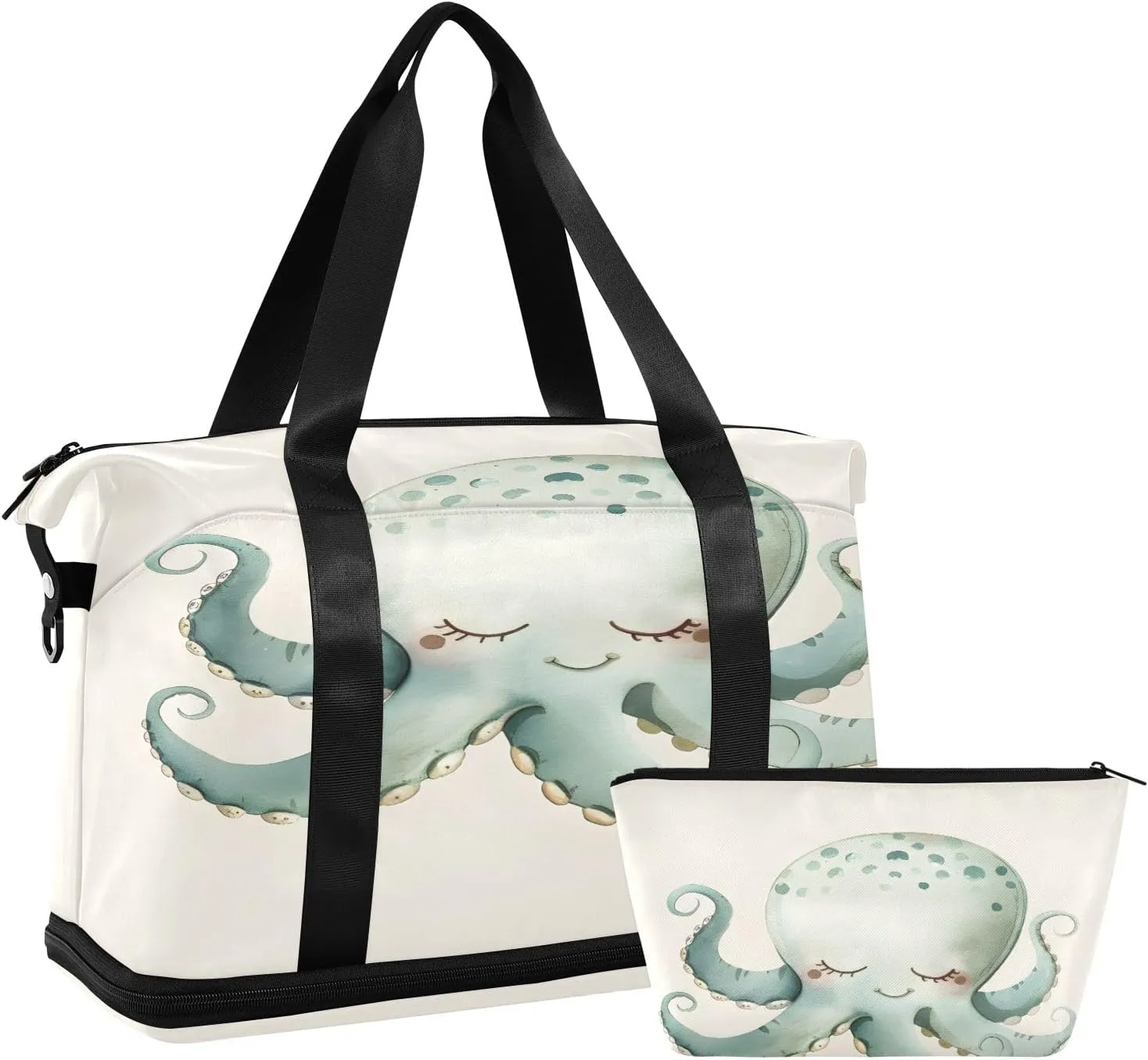 Cute Little Octopus Travel Duffel Bag Waterproof Gym Sport Tote Bag Carry On Weekender Bag with Compartment