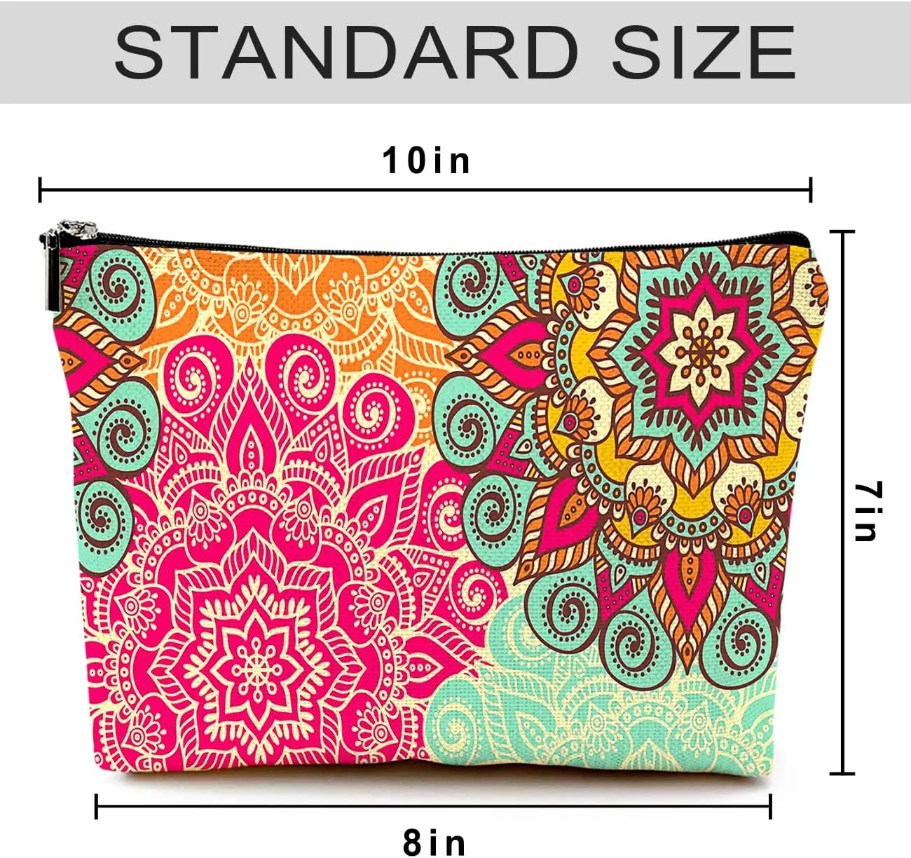 Cute Makeup Bag for Purse Canvas Waterproof Funny Cosmetic Bags for Women Zipper Travel Toiletry Pouch-Boho Flower Makeup Bags