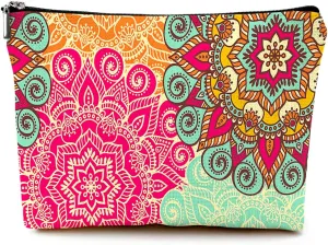 Cute Makeup Bag for Purse Canvas Waterproof Funny Cosmetic Bags for Women Zipper Travel Toiletry Pouch-Boho Flower Makeup Bags