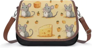 Cute Mice And Cheese Funny Women's Crossbody Bags Novelty Leather Purse Handbag Shoulder Bag