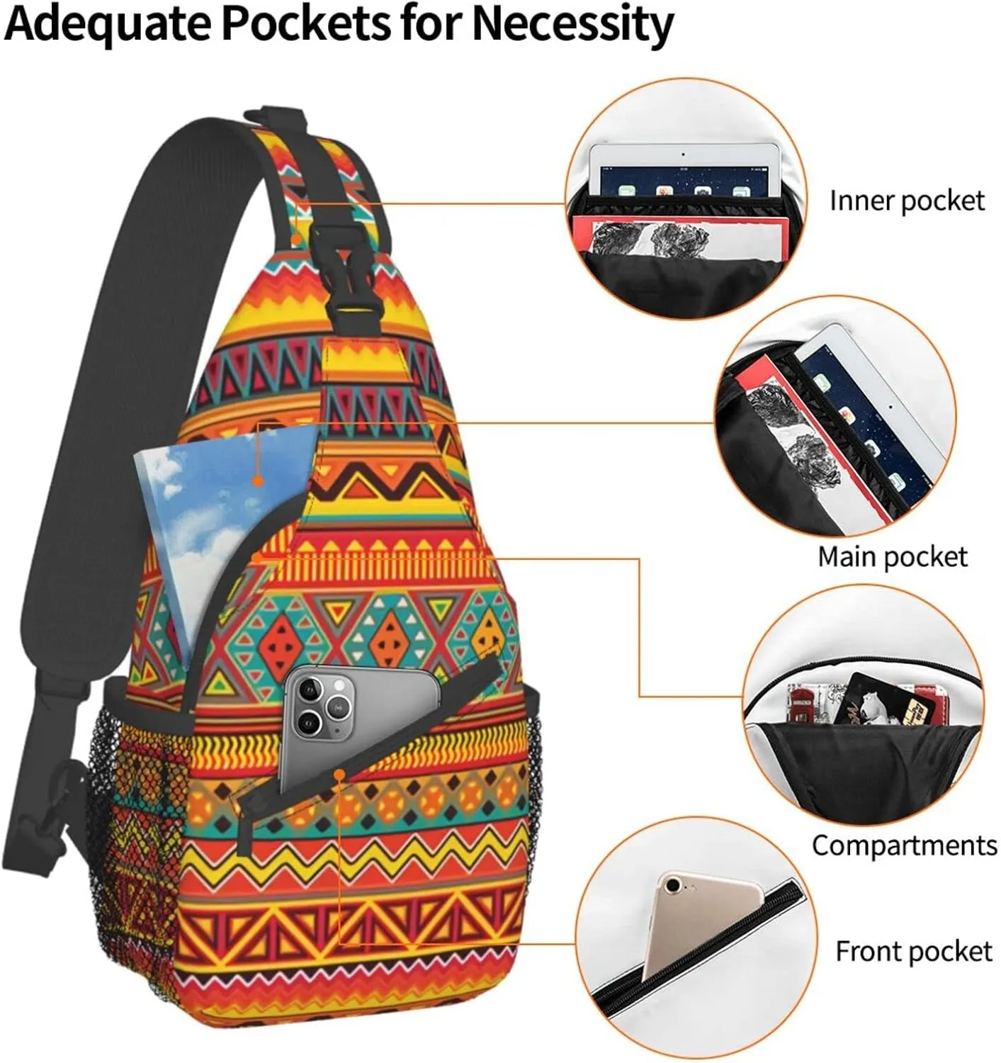 Cute Native American Sling Backpack Casual Indian Chest Bags Crossbody Travel Hiking Daypack For Women Men