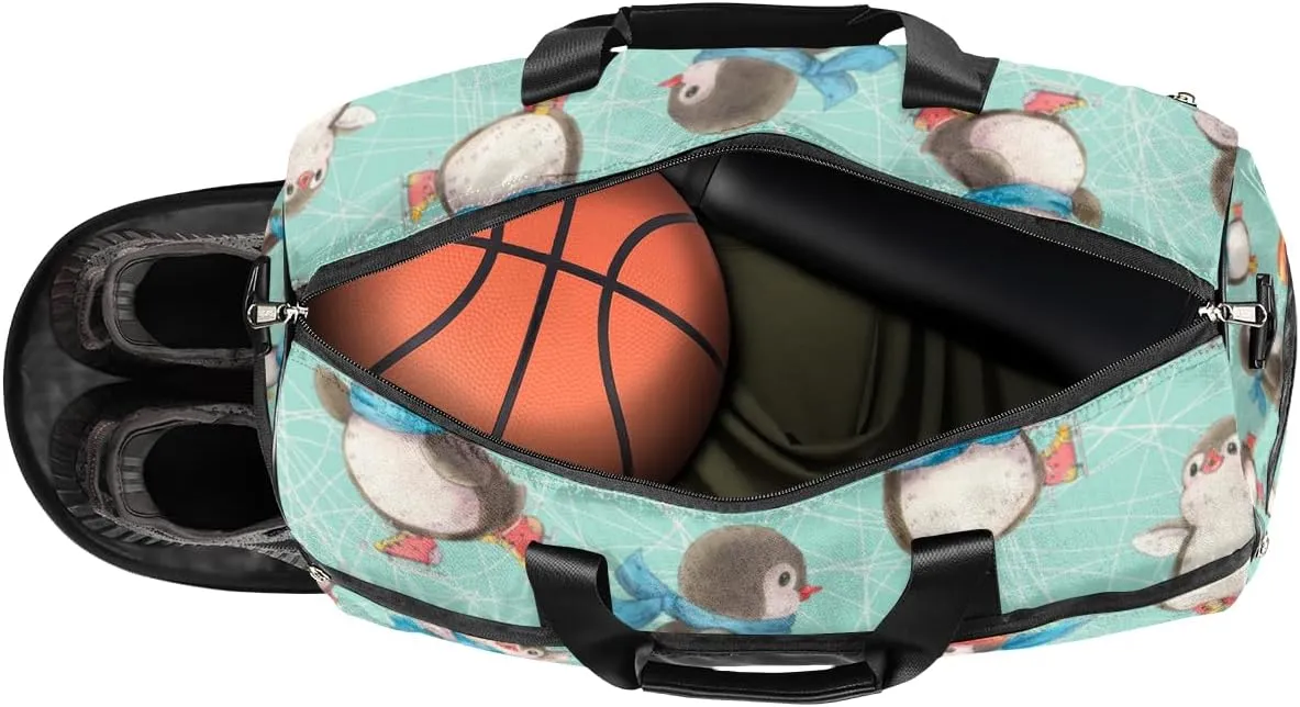 Cute Penguins Pattern Sports Gym Bag for Women Men Travel Duffel Bag with Wet Pocket & Shoes Compartment Waterproof Weekender Overnight Tote Carry on Bag Lightweight