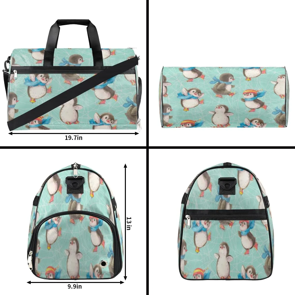 Cute Penguins Pattern Sports Gym Bag for Women Men Travel Duffel Bag with Wet Pocket & Shoes Compartment Waterproof Weekender Overnight Tote Carry on Bag Lightweight