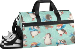 Cute Penguins Pattern Sports Gym Bag for Women Men Travel Duffel Bag with Wet Pocket & Shoes Compartment Waterproof Weekender Overnight Tote Carry on Bag Lightweight
