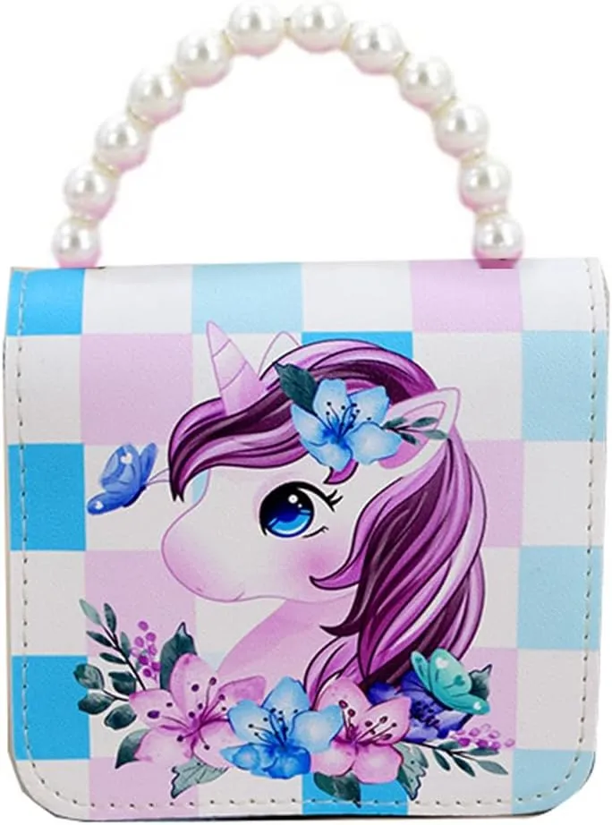 Cute Unicorn Little Girls Purse Kids Crossbody Bag Shoulder Purse Handbag with Pearl Handle