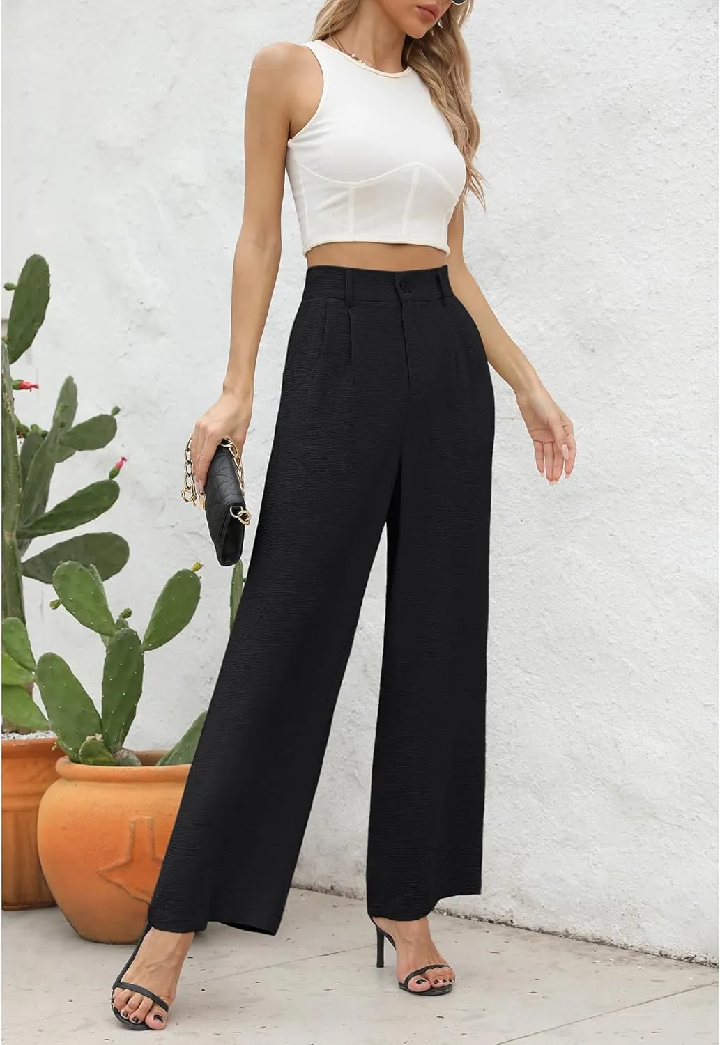 CZYINXIAN Women's Casual High Waisted Wide Leg Pants Flowy Business Work Casual Pants with Pockets