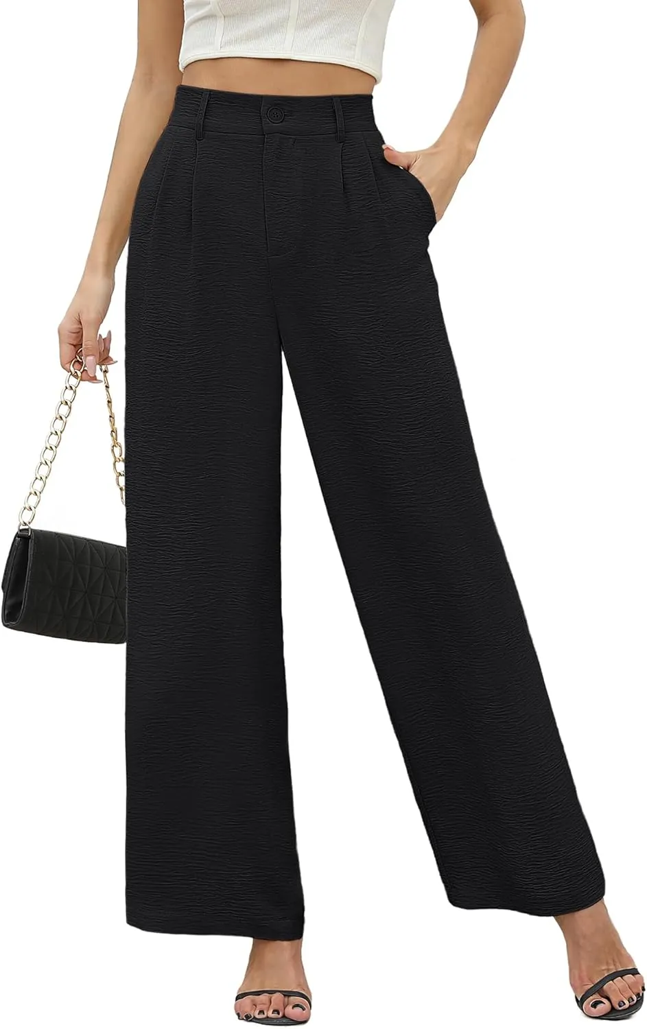 CZYINXIAN Women's Casual High Waisted Wide Leg Pants Flowy Business Work Casual Pants with Pockets