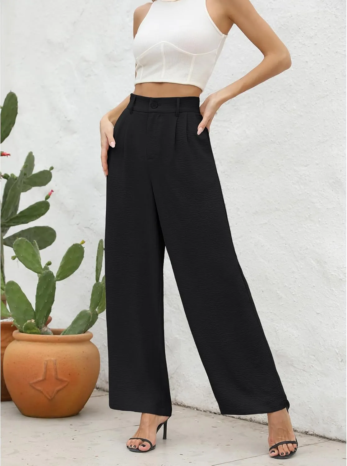 CZYINXIAN Women's Casual High Waisted Wide Leg Pants Flowy Business Work Casual Pants with Pockets