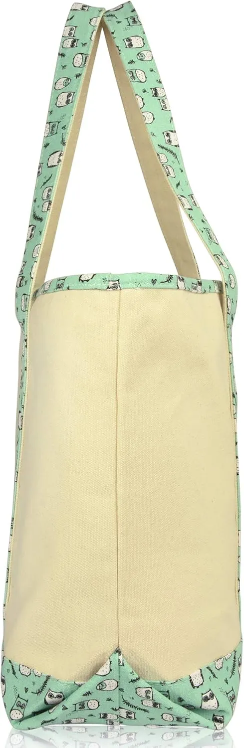 DALIX 23" Extra Large Teal Owl Tote Shoulder Bag Natural Cotton Canvas