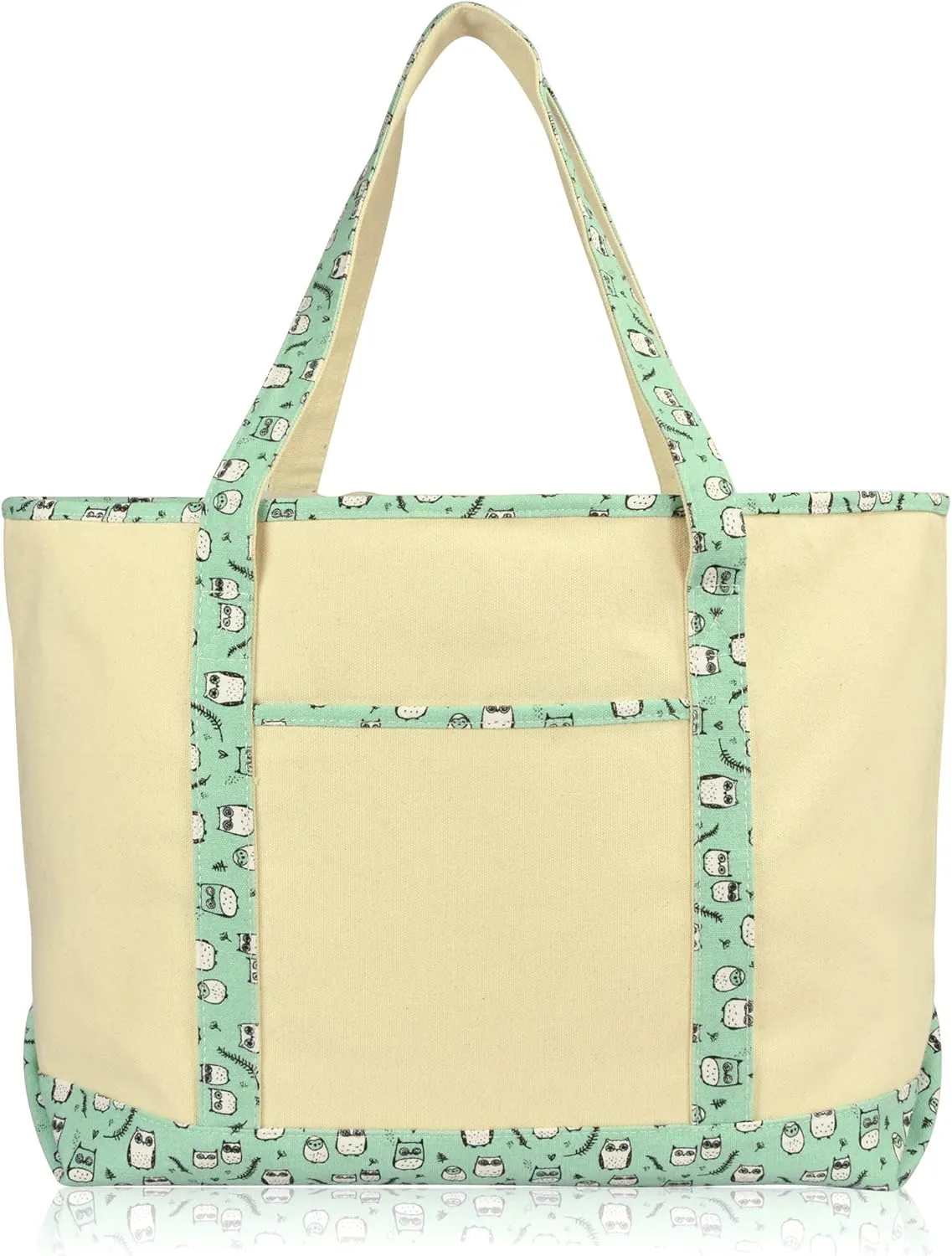 DALIX 23" Extra Large Teal Owl Tote Shoulder Bag Natural Cotton Canvas