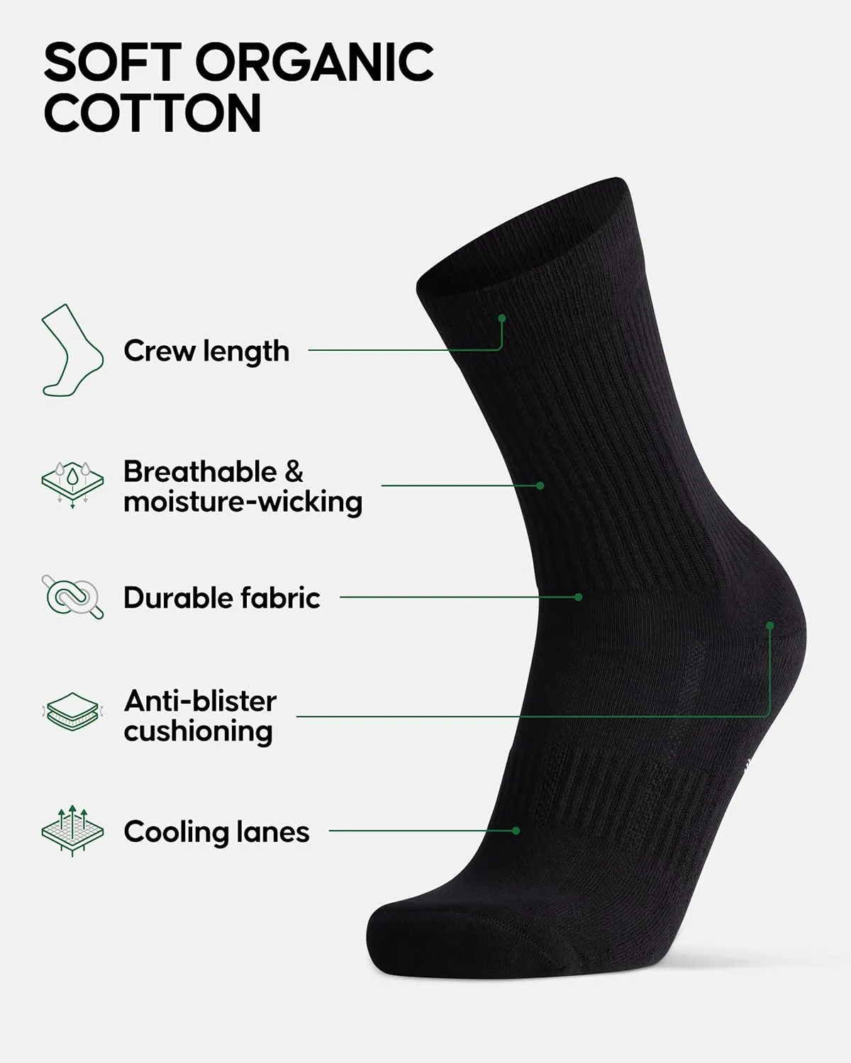 DANISH ENDURANCE Athletic Tennis Socks for Women & Men, Performance Socks, Crew Length, Breathable, 3 or 6-Pack