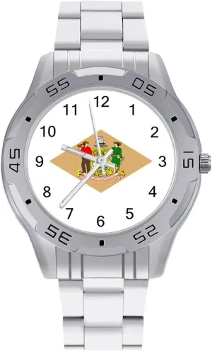 Delaware State Simple Stainless Steel Band Business Watch Dress Wrist Unique Luxury Work Casual Waterproof Watches