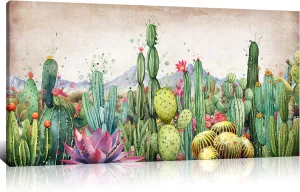 Derkymo Large Size Arizona Cactus Canvas Wall Art Mountain Abstract Paintings Prints Southwestern Desert Landscape Picture Print 24"x48"