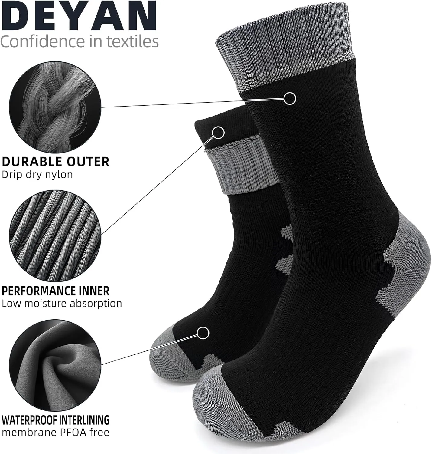 DEYAN Waterproof Socks for Men & Women, Essential for Hiking, Running, Wading, Trekking, Cycling in Cold Wet Weather