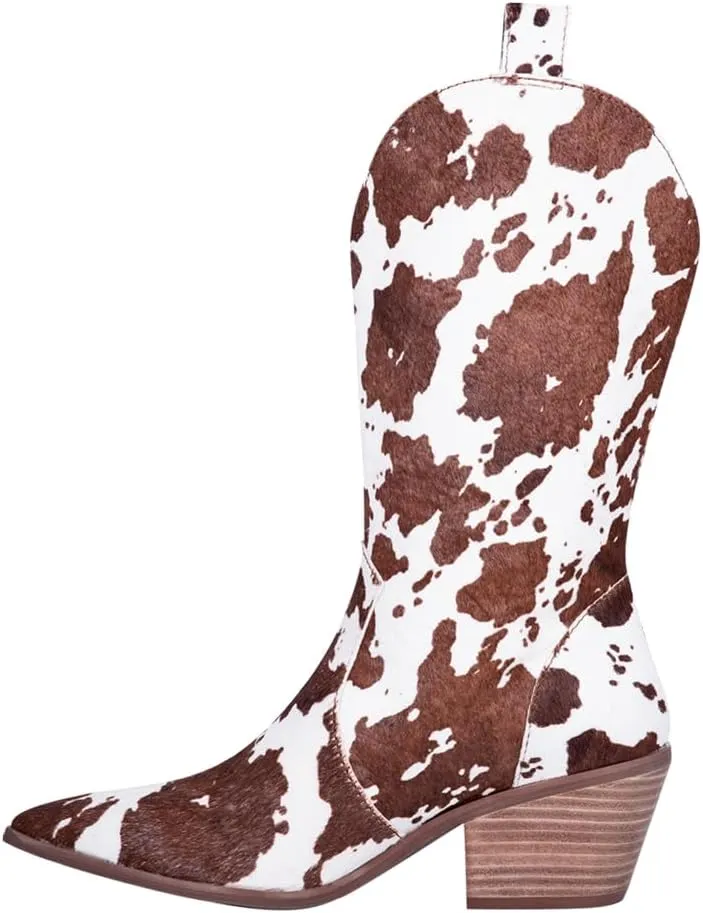 Dingo Womens Live A Leather Cow Printed Snip Toe Casual Boots Mid Calf Low Heel 1-2" - Green