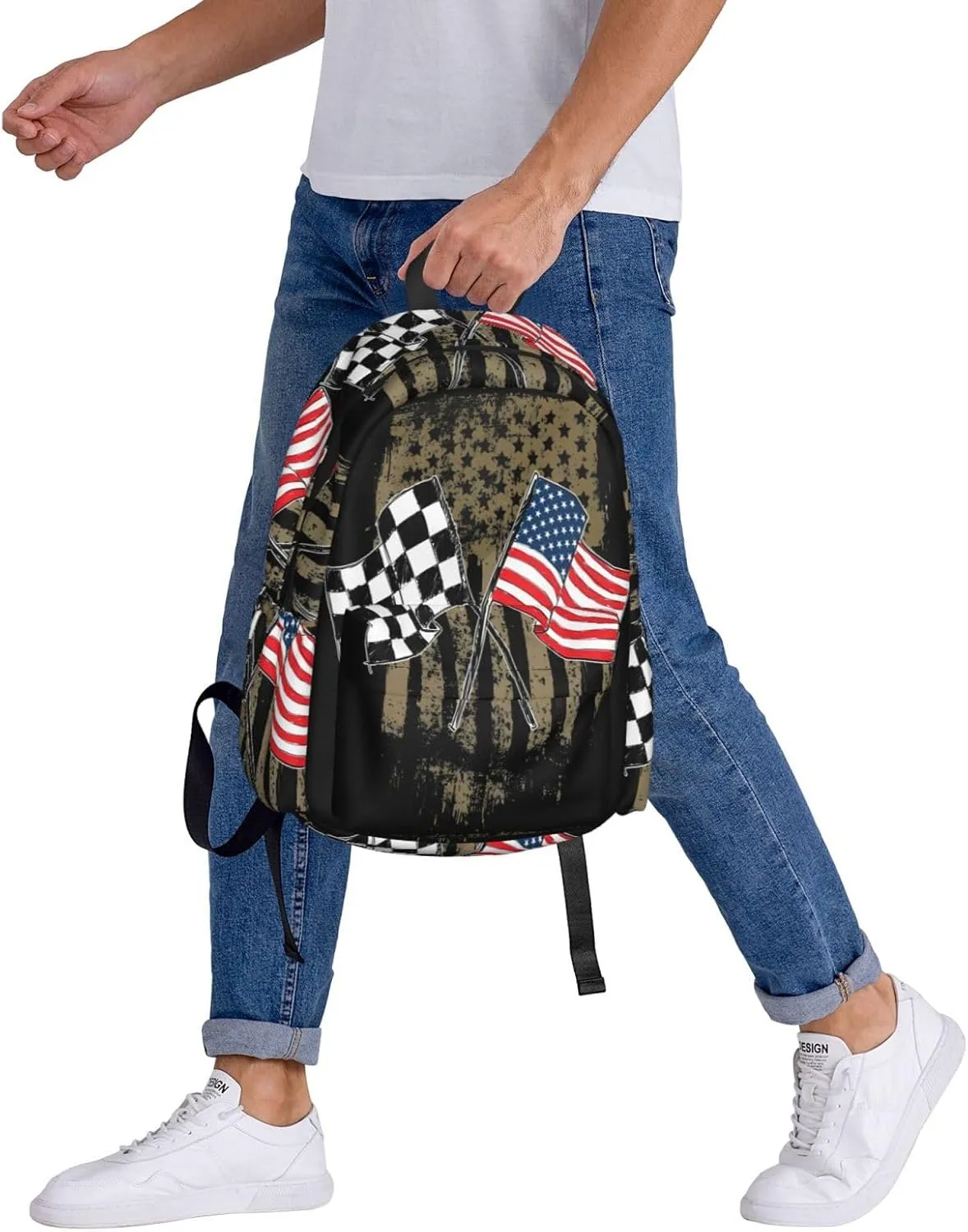 Dirt Track Racing Motocross Stock Car Racing Casual Backpacks Large Travel Backpack Laptop Rucksack Sports Daypack Adjustable Strap Bag for Camping Hiking