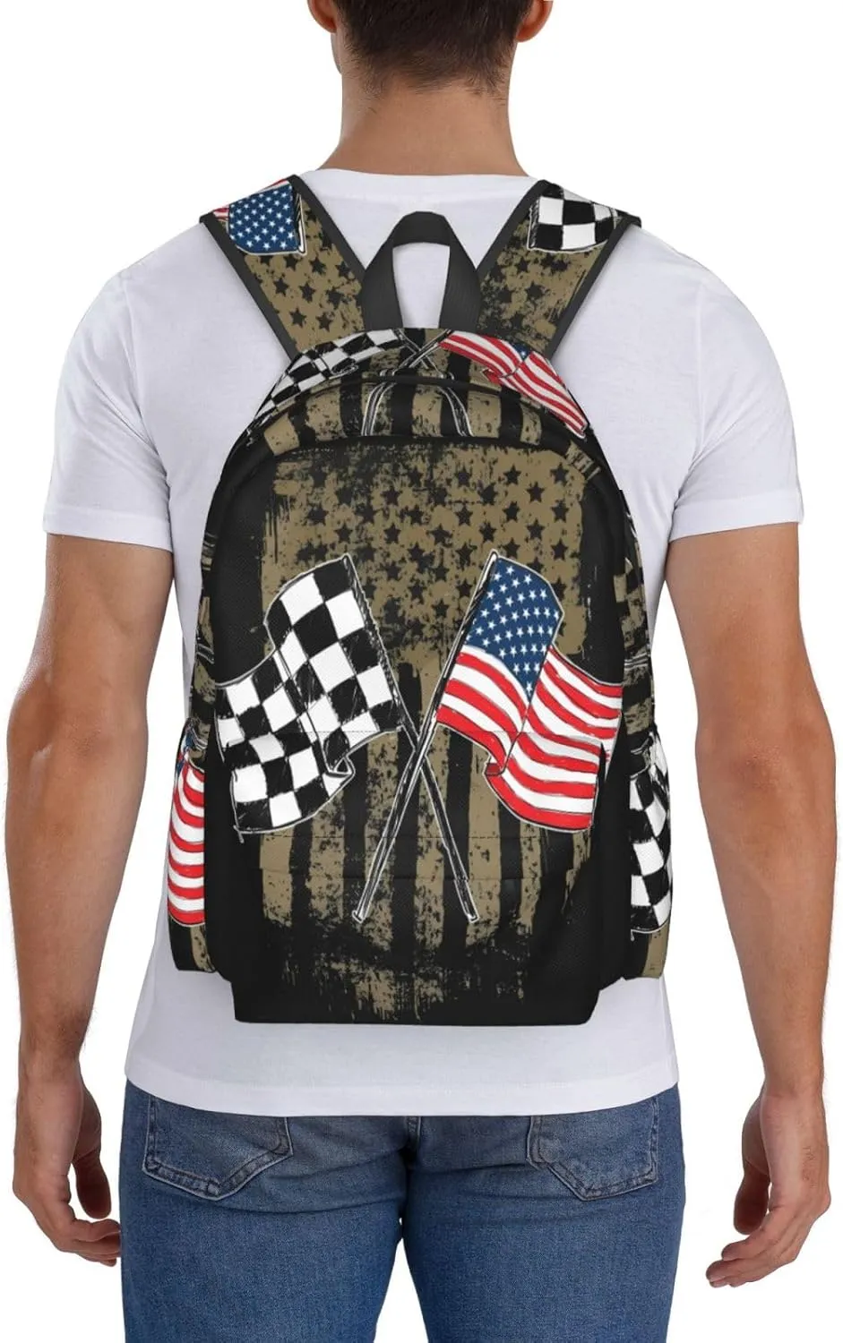 Dirt Track Racing Motocross Stock Car Racing Casual Backpacks Large Travel Backpack Laptop Rucksack Sports Daypack Adjustable Strap Bag for Camping Hiking